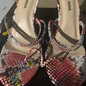 Multicolored snake print heels